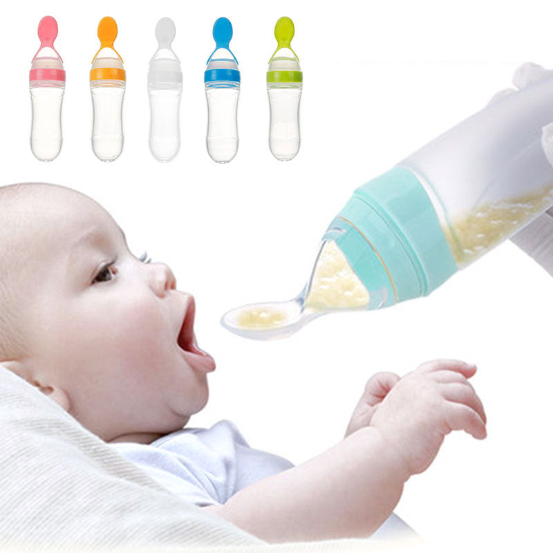 Safe Newborn Baby Feeding Bottle Toddler Silicone Squeeze Feeding Spoon Milk Bottle Baby Training Feeder Food Supplement - vibelya