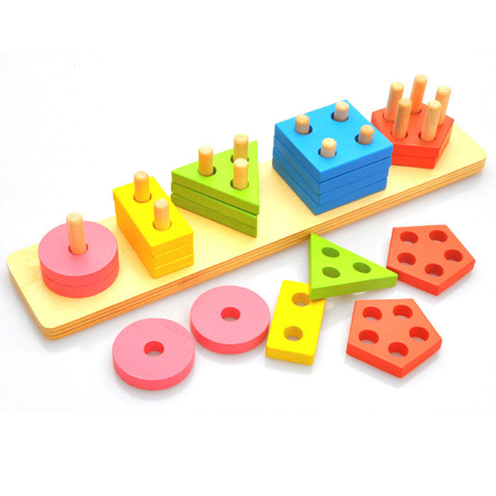 Montessori Geometric Shape Set Column Building Block Baby Intellectual Toy - vibelya