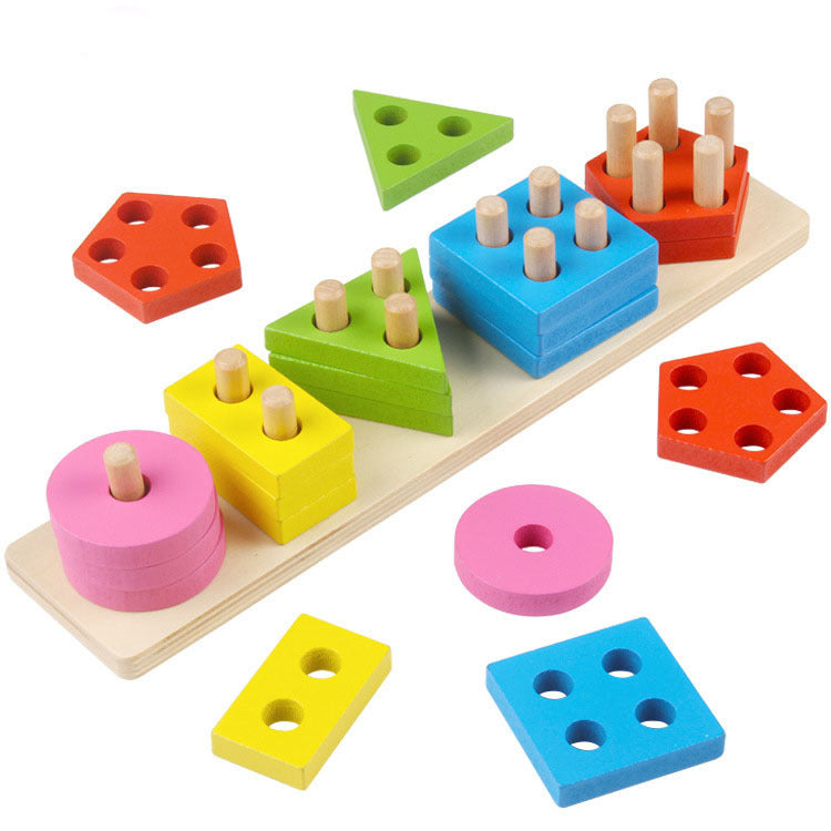 Montessori Geometric Shape Set Column Building Block Baby Intellectual Toy - vibelya